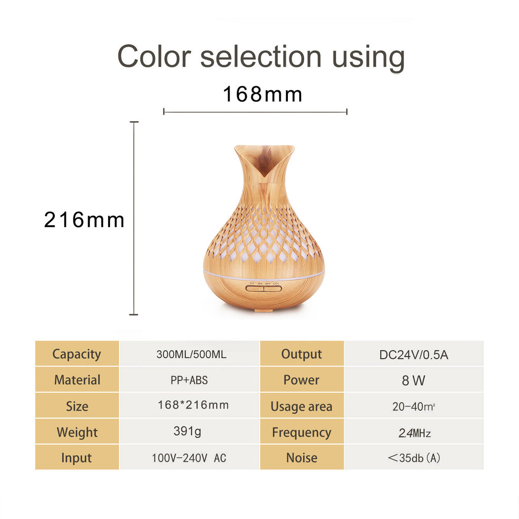 Dark Woodgrain 500ml Wood-Grain Essential Oil Aroma Diffuser with Lattice Design and Humidifier
