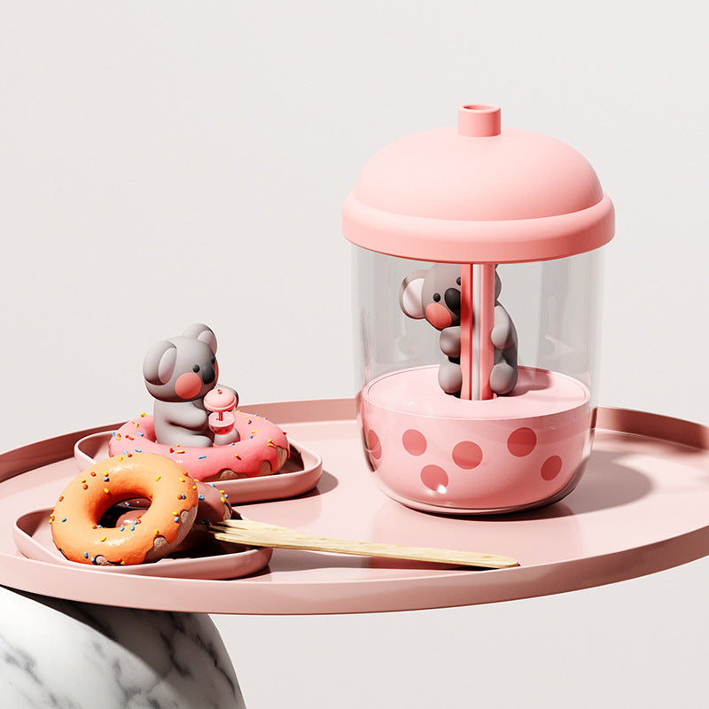 Adorable Koala Milk Tea Cup Humidifier - 450ml USB Air Diffuser with Dual Mist Modes(Cheese Strawberry)