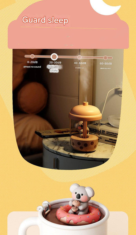 Adorable Koala Milk Tea Cup Humidifier - 450ml USB Air Diffuser with Dual Mist Modes(Cheese Strawberry)