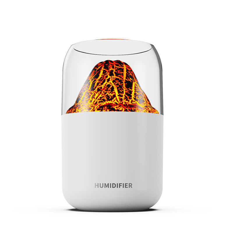 Cool Mist Humidifier with Colorful Atmosphere Light - 300ml USB Powered, Unique Internal Design(Cracked Volcano-White)
