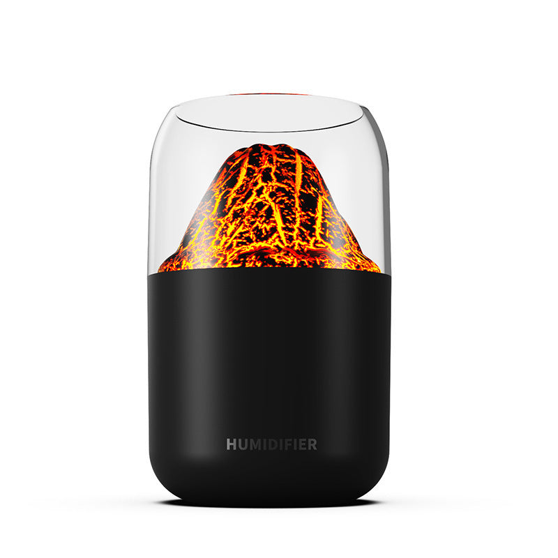 Cool Mist Humidifier with Colorful Atmosphere Light - 300ml USB Powered, Unique Internal Design(Cracked Volcano-Black)