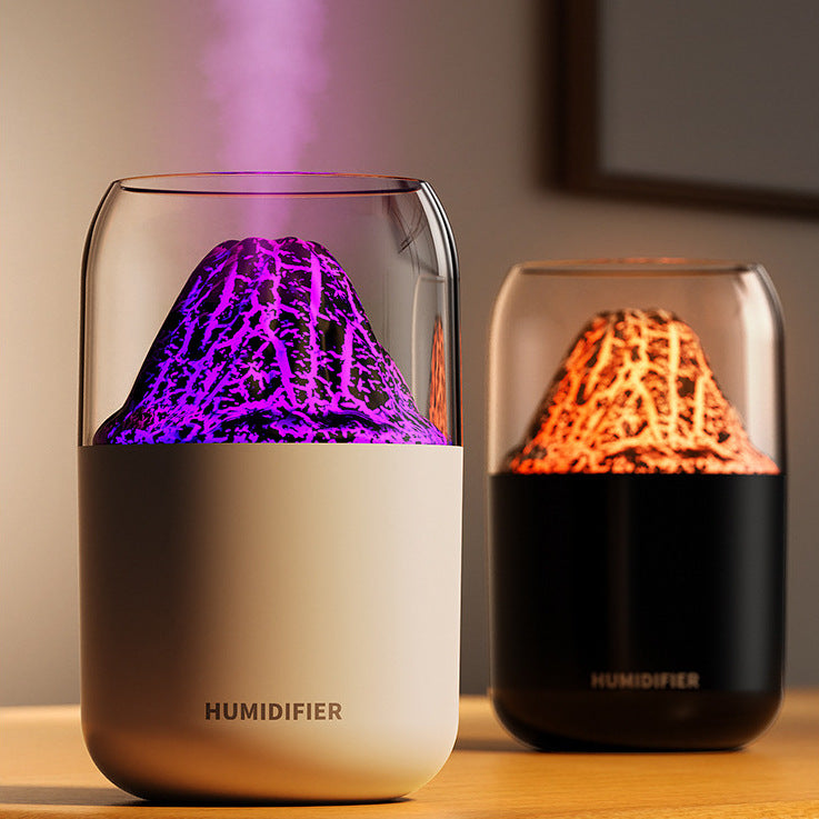 Cool Mist Humidifier with Colorful Atmosphere Light - 300ml USB Powered, Unique Internal Design(Cracked Volcano-Black)