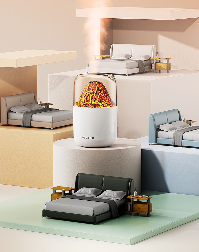 Cool Mist Humidifier with Colorful Atmosphere Light - 300ml USB Powered, Unique Internal Design(Cracked Volcano-Black)