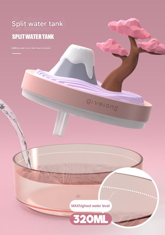 Landscape USB Humidifier with 7-Option Night Light - 320ml, Quiet Operation & Auto Shut-Off(Cherry Blossom Tree)