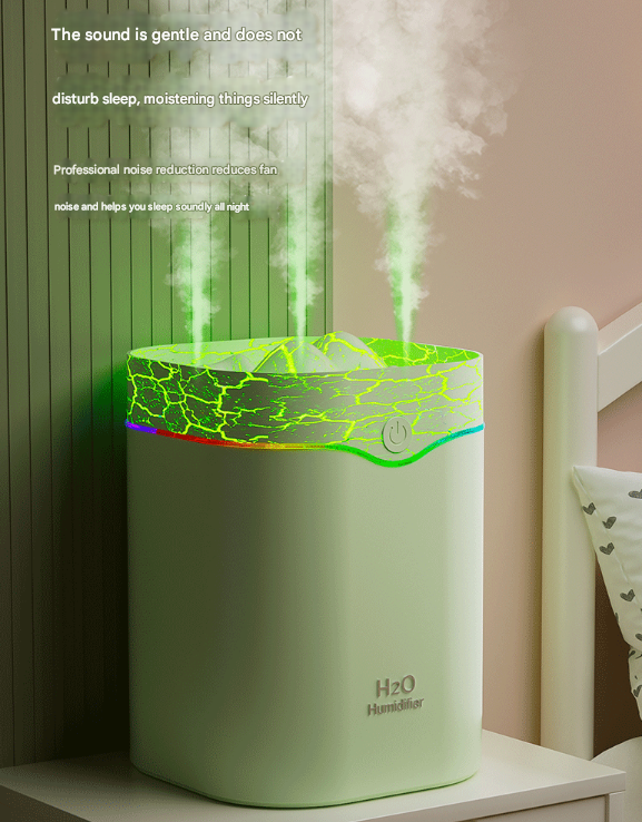 White Volcano Style 2L Cool Mist Humidifier - Triple Nozzle with RGB LED & Quiet Operation