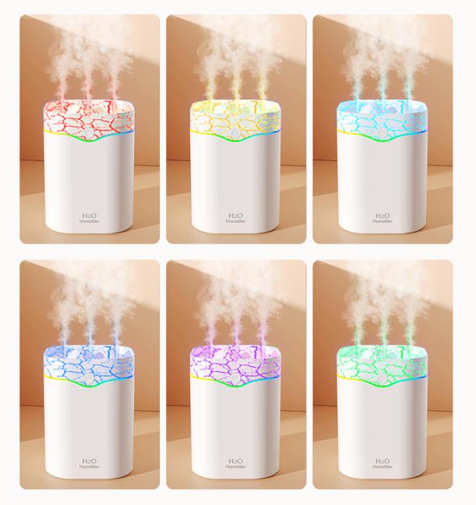 Green Volcano Style 2L Cool Mist Humidifier - Triple Nozzle with RGB LED & Quiet Operation
